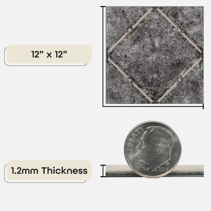 Achim Nexus Self Adhesive 12-Inch Vinyl Floor Tiles, 20 Tiles - 12" x 12", Metallic Marble Diamond Pattern - Peel & Stick, DIY Flooring for Kitchen, Dining Room, Bedrooms & Bathrooms by Achim Home Decor - Image 3